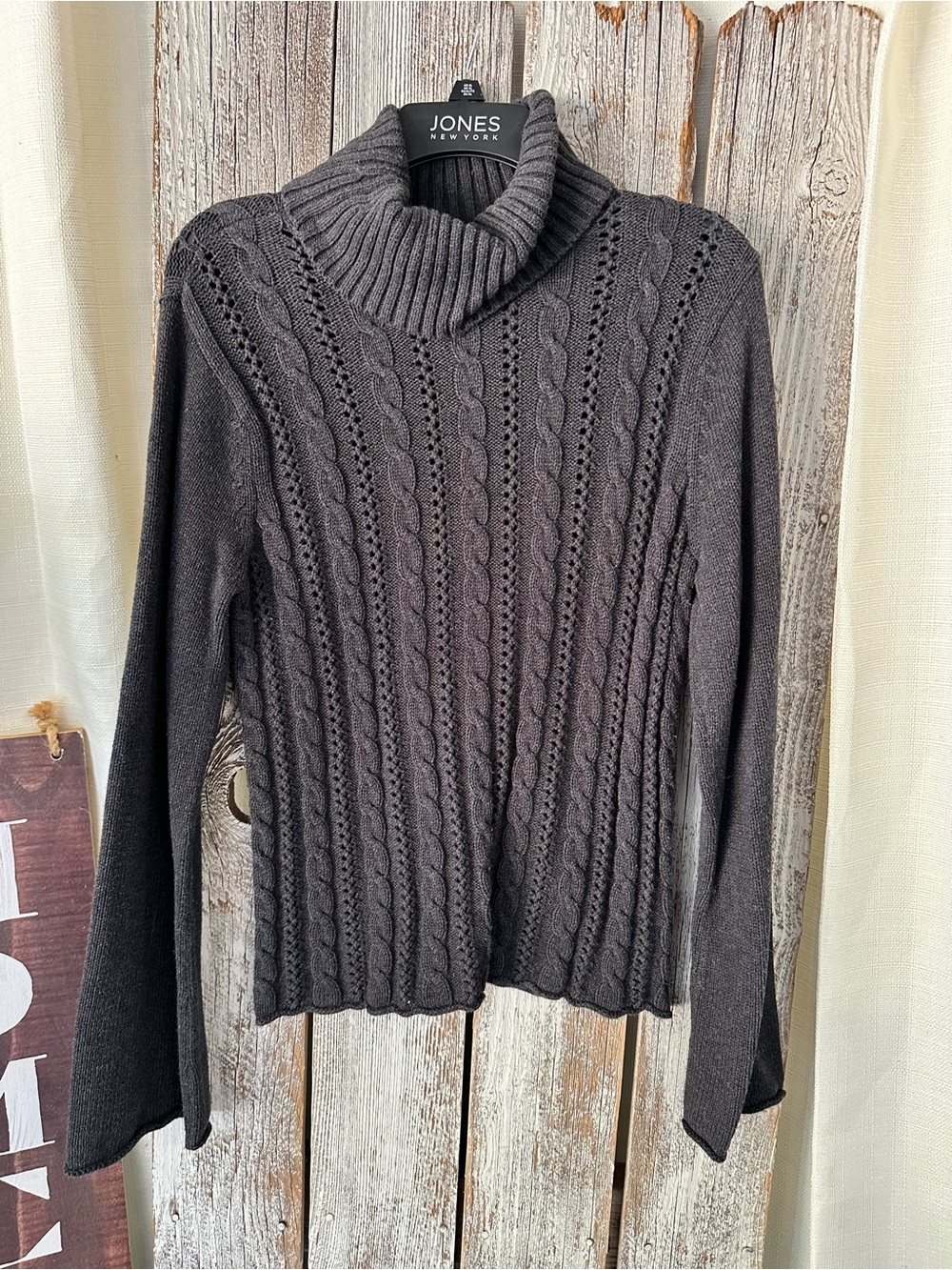 Calvin Klein Charcoal Cable-Knit Turtleneck Sweater